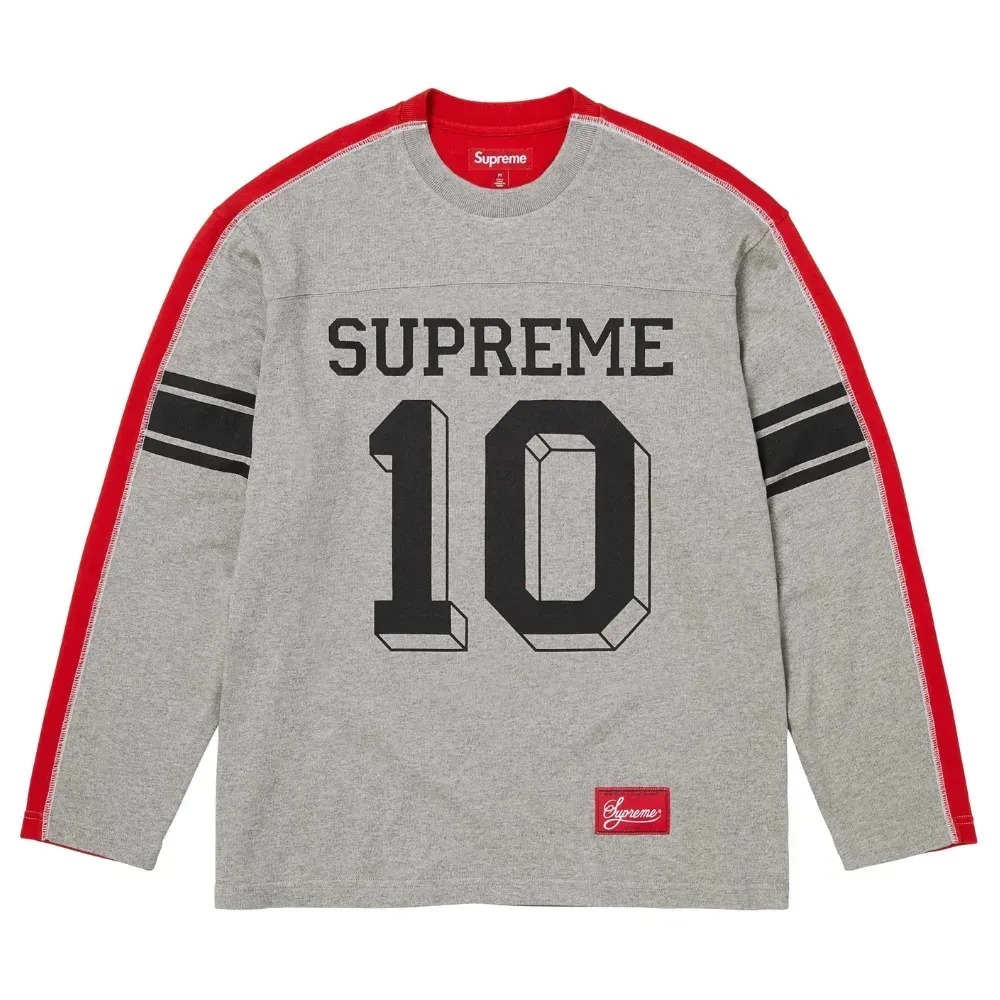 Crewneck Supreme Split Long Sleeve Football Heather Grey FW25-W18 — P / M / G / XG, Novo