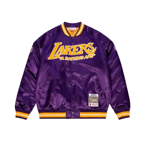 BAPE x Mitchell & Ness Jaqueta Satin Los Angeles Lakers Purple