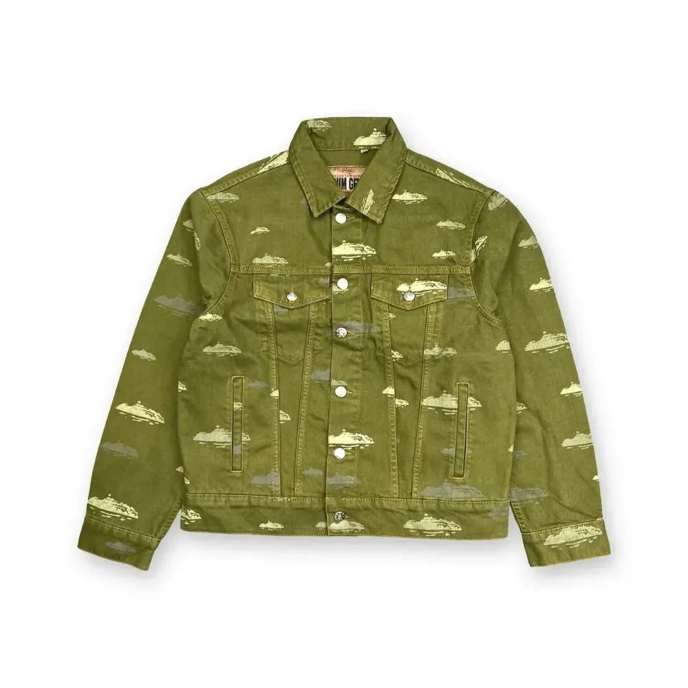 Jaqueta Corteiz Alcatraz Pattern Denim Khaki — G, Novo