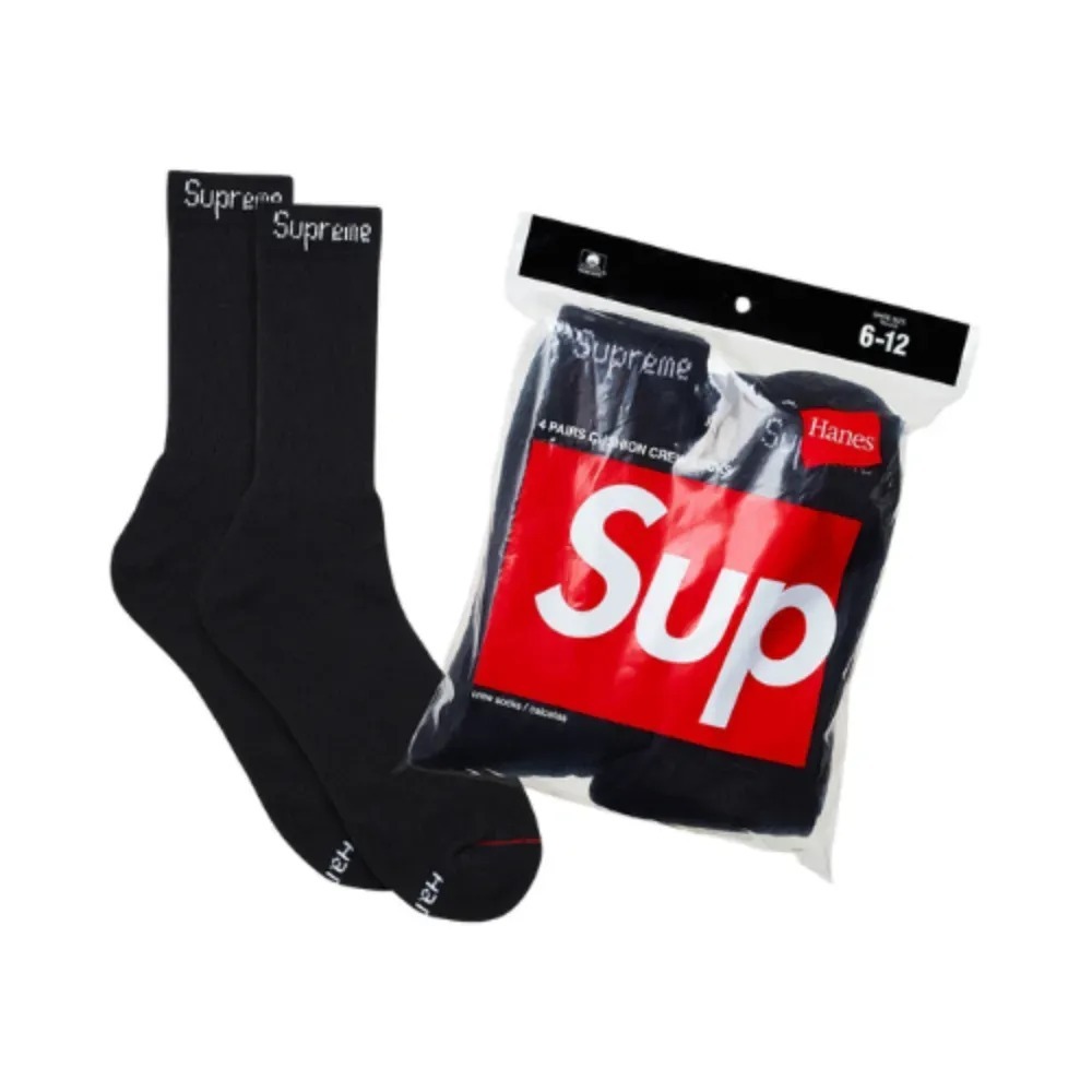 Hanes x Supreme Meias Crew Black (4 Pack) FW23-W1 — Único, Novo