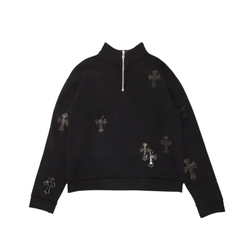Moletom Chrome Hearts Ponyhair Cross Quarter Zip Black