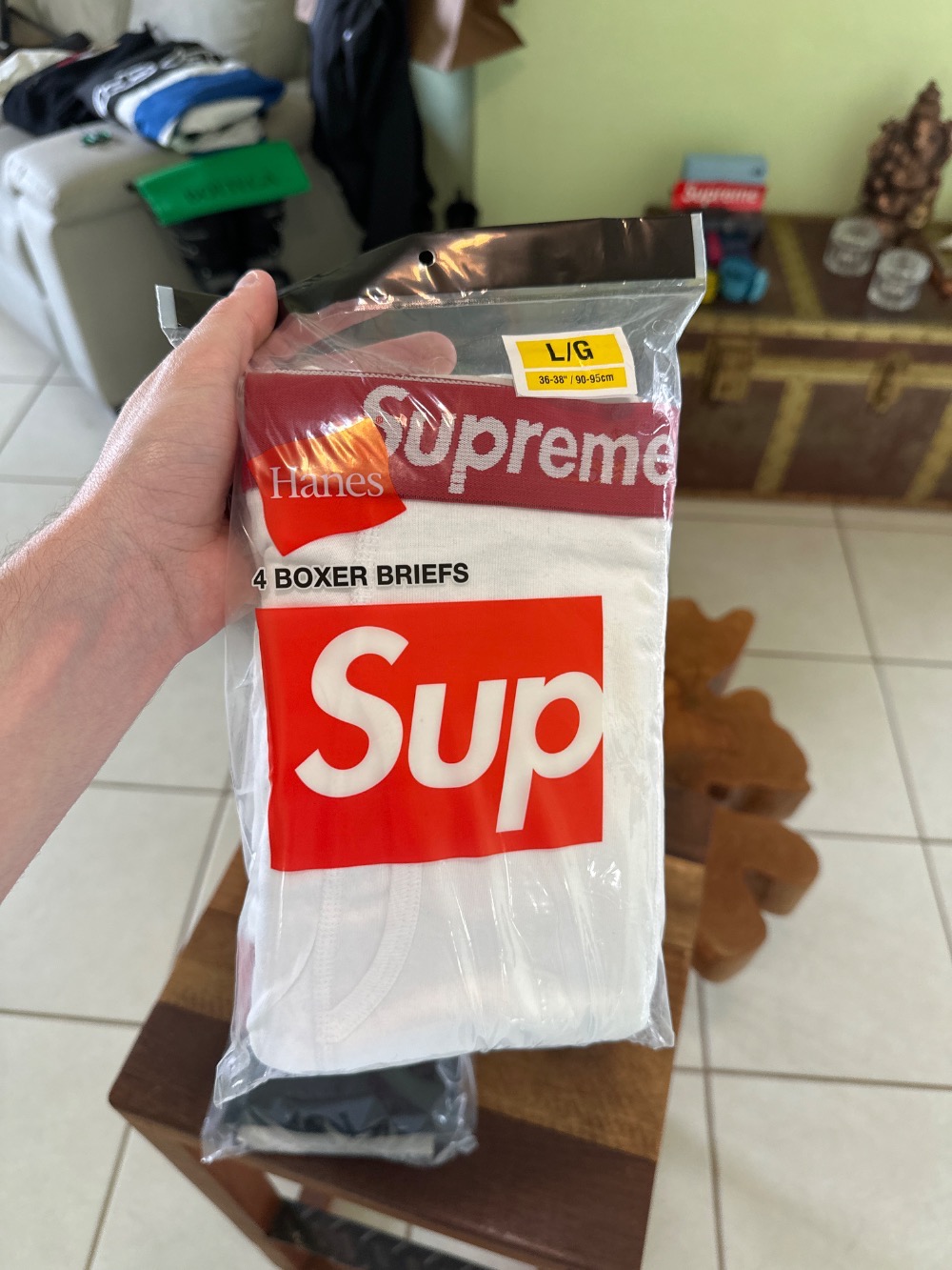 Hanes x Supreme Cuecas Boxer White (4 Pack) SS26-W1 — G, Novo