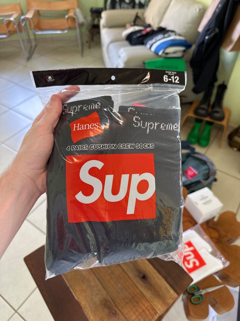 Hanes x Supreme Meias Crew Black (4 Pack) SS26-W1 — Único, Novo
