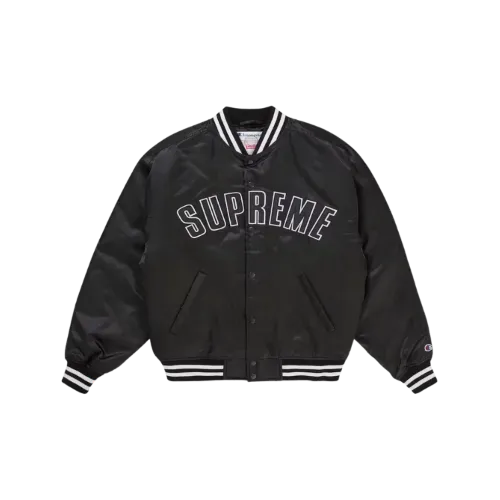 Champion x Supreme Jaqueta Satin Varsity Black SS26-W8 - Droper
