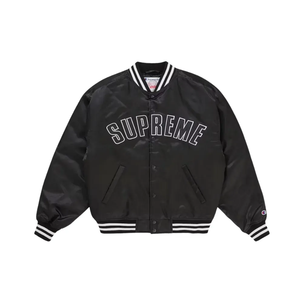 Champion x Supreme Jaqueta Satin Varsity Black SS26-W8 - Droper