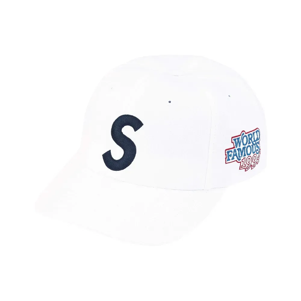 Boné Supreme World Famous S Logo 6-Panel White SS26-W8 - Droper