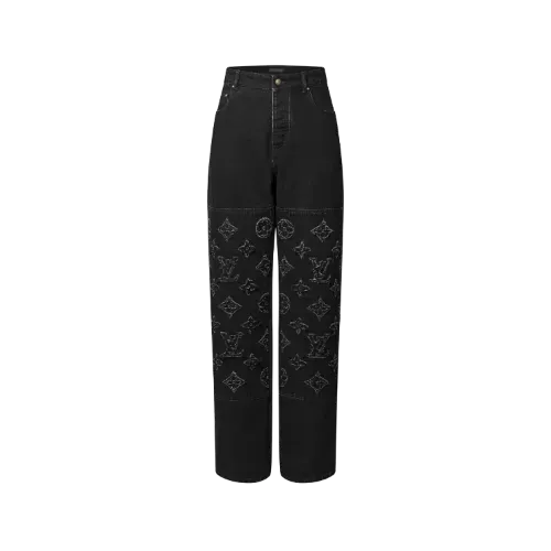 Calça Louis Vuitton Monogram Destroy Denim Black