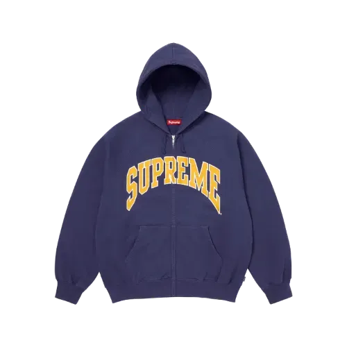 トップス supreme cracked raglan zip up hooded Moletom Supreme Cracked Raglan Zip Up Washed Navy SS26-W9 - Droper