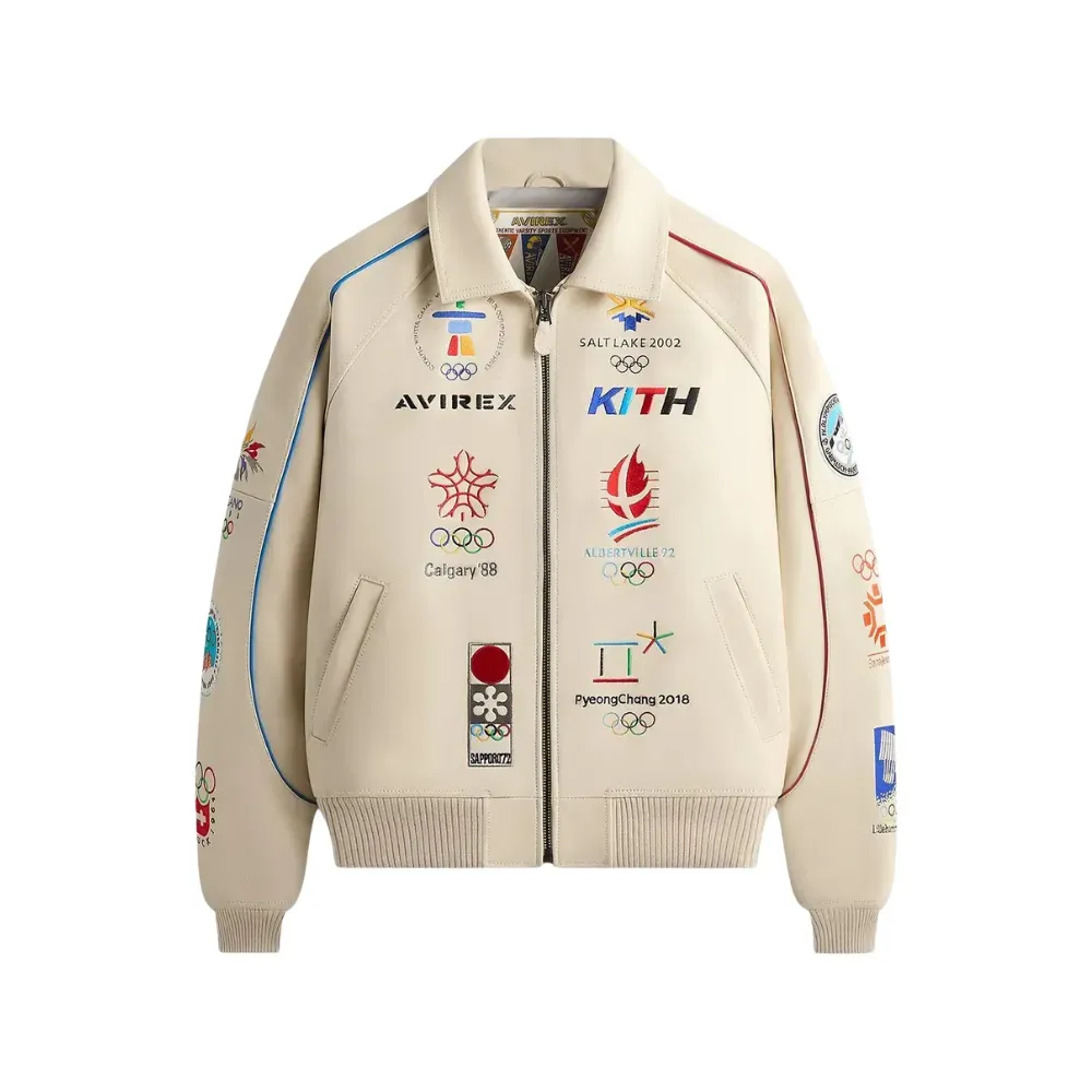 Avirex x Kith Jaqueta Olympics Heritage Leather Bomber Cream - Droper