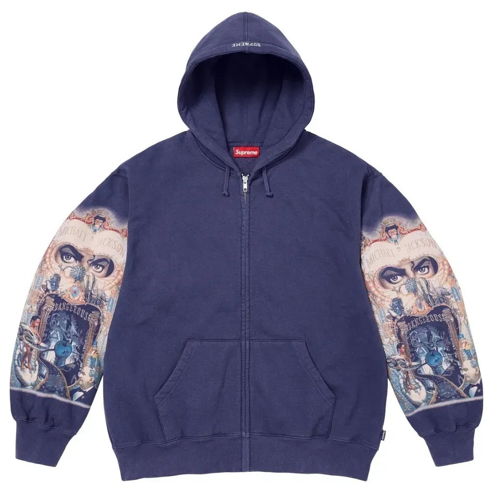 Michael Jackson x Supreme Dangerous Jaqueta Zip Up Washed Navy FW25-W18 — P / M / G / XG, Novo