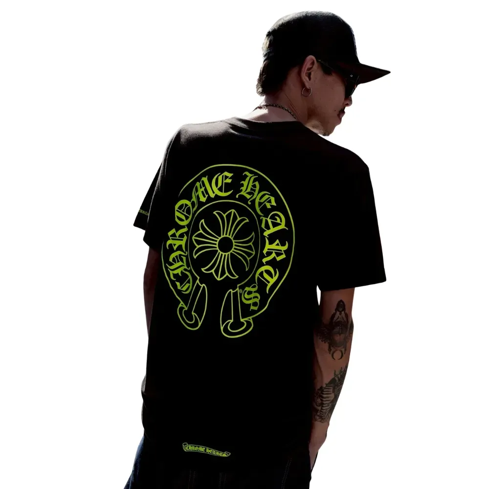 ゆ*様 Chrom Hearts Camiseta Chrome Hearts Green Neon Horseshoe Black - Droper