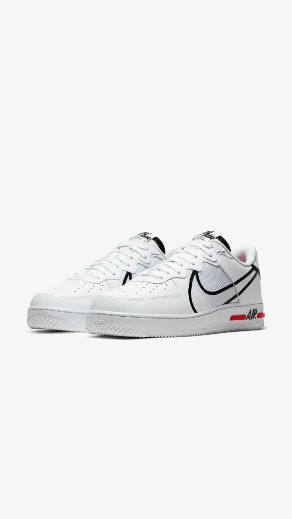 Nike Air Force 1 React White Black Red — 37, Novo