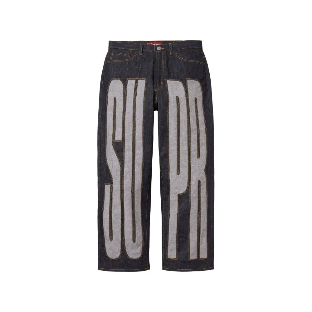Calça Supreme Inset Spellout Baggy Jeans Rigid Indigo SS26-W10