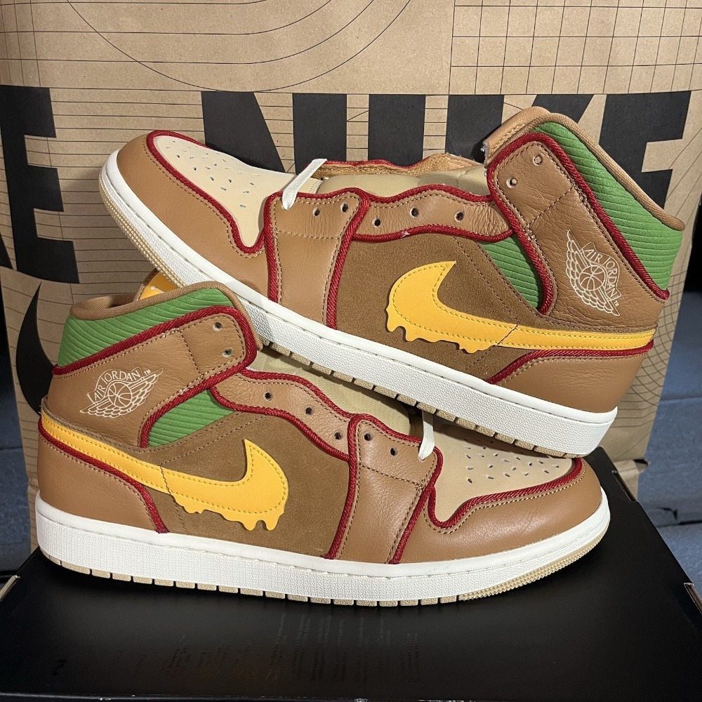 Air Jordan 1 Mid SE Cheeseburger Flax Sesame — 39.5 / 40 / 40.5 / 41 / 42 / 42.5 / 43 / 43.5, Novo