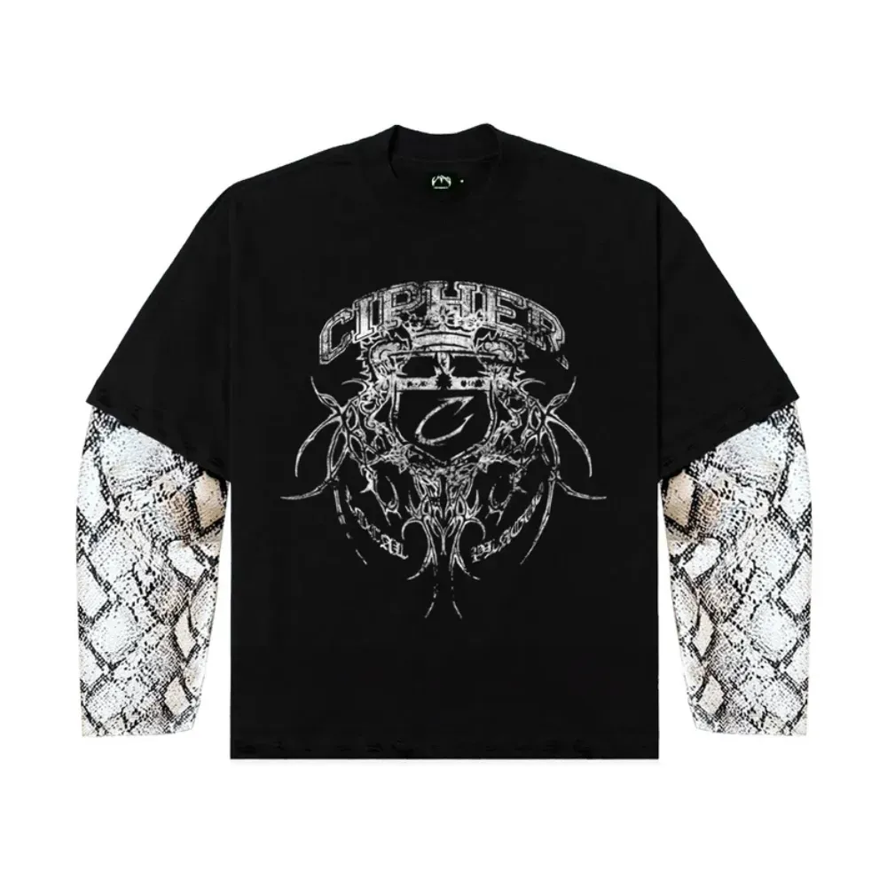 トップス long sleeve snake Camiseta CIPHER Long-Sleeve Snake Black - Droper