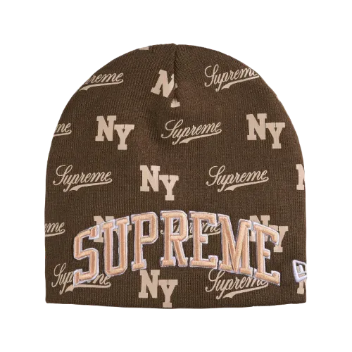 New Era x Supreme Touca Monogram Beanie Brown SS26-W11 - Droper