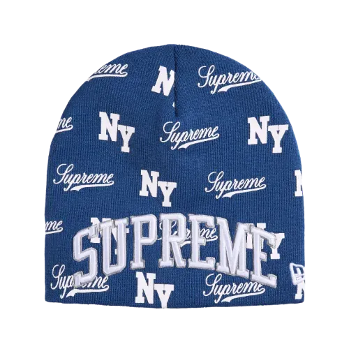New Era x Supreme Touca Monogram Beanie Royal Blue SS26-W11 - Droper