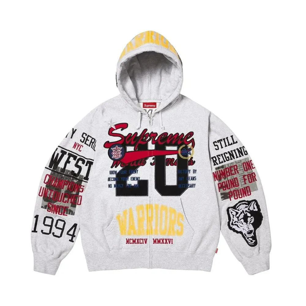Jaqueta Supreme Warriors Appliqué Zip Up Hooded Ash Grey SS26-W11