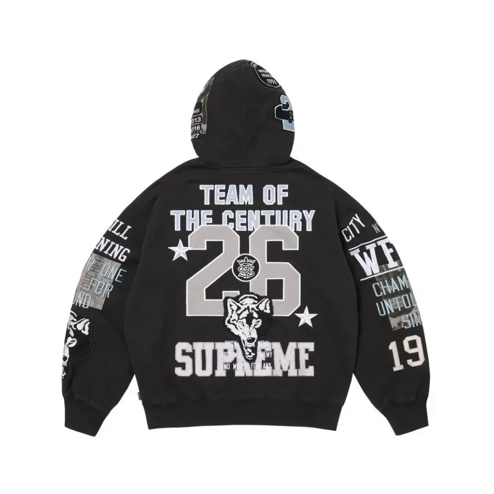 Jaqueta Supreme Warriors Appliqué Zip Up Hooded Black SS26-W11