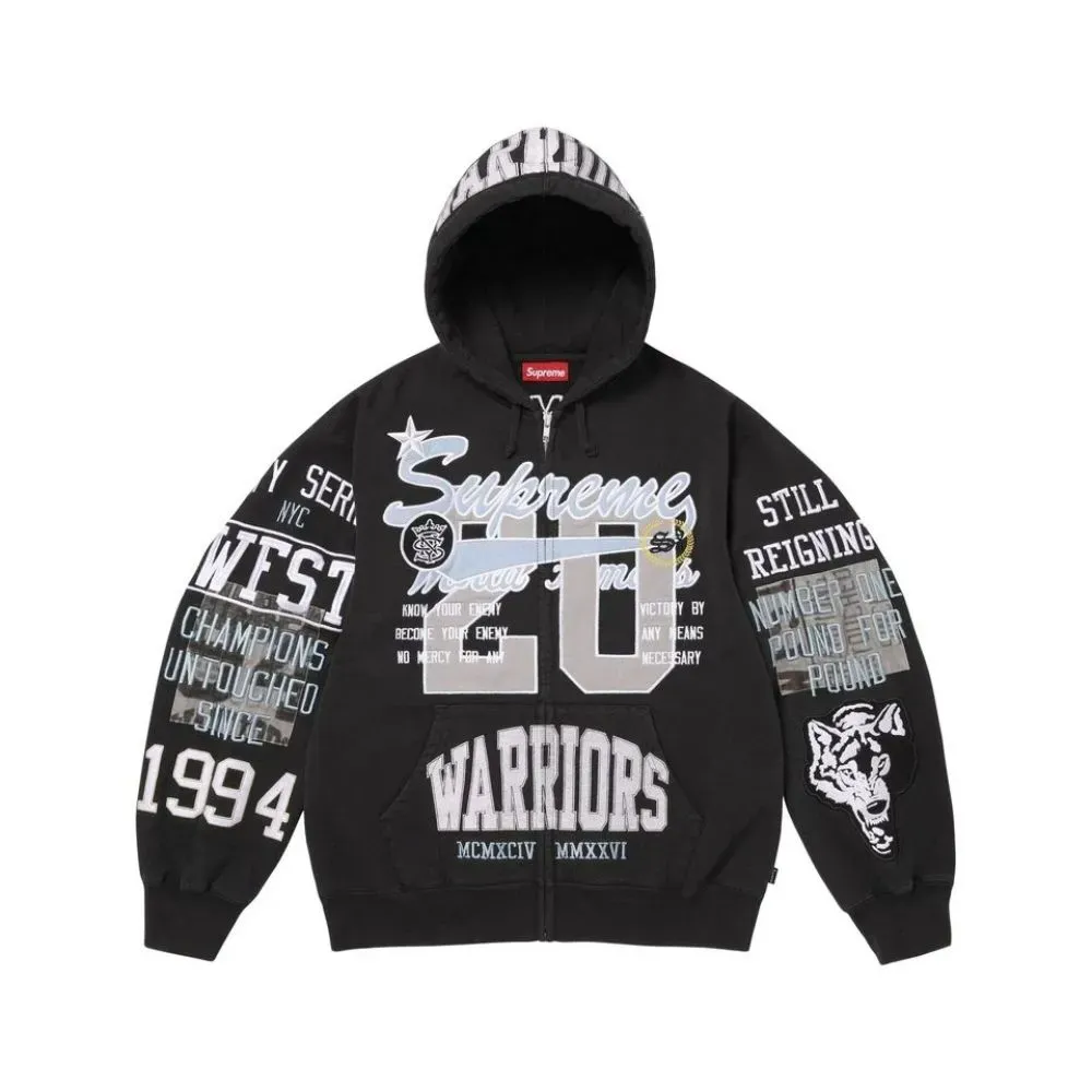 Jaqueta Supreme Warriors Appliqué Zip Up Hooded Black SS26-W11