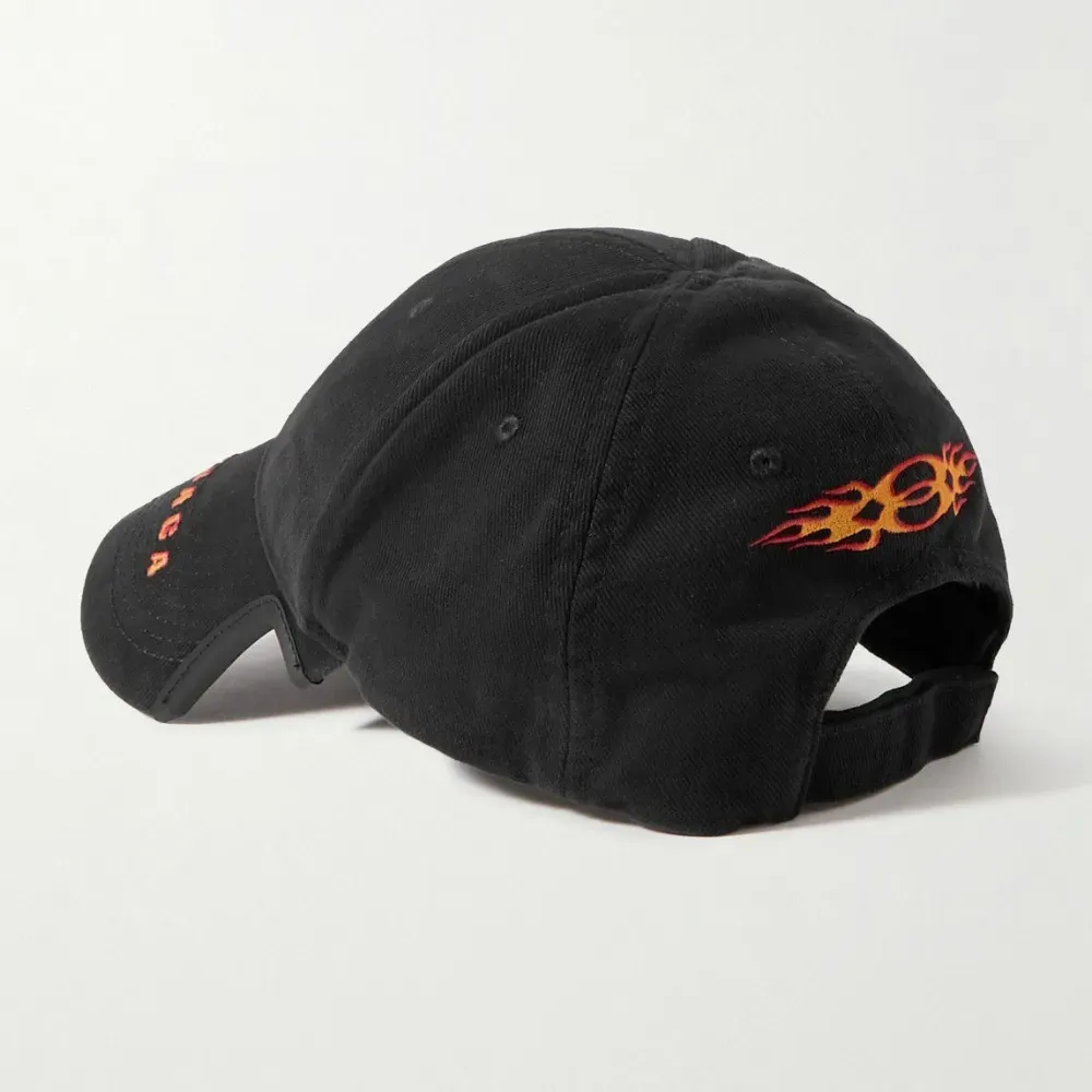 Boné Balenciaga Leather-Trimmed Logo-Embroidered Baseball Black Orange foto 1