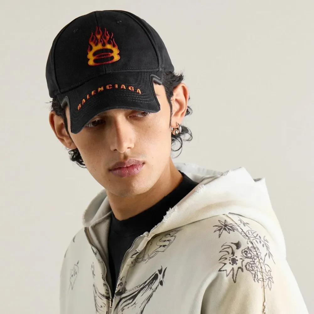 Boné Balenciaga Leather-Trimmed Logo-Embroidered Baseball Black
