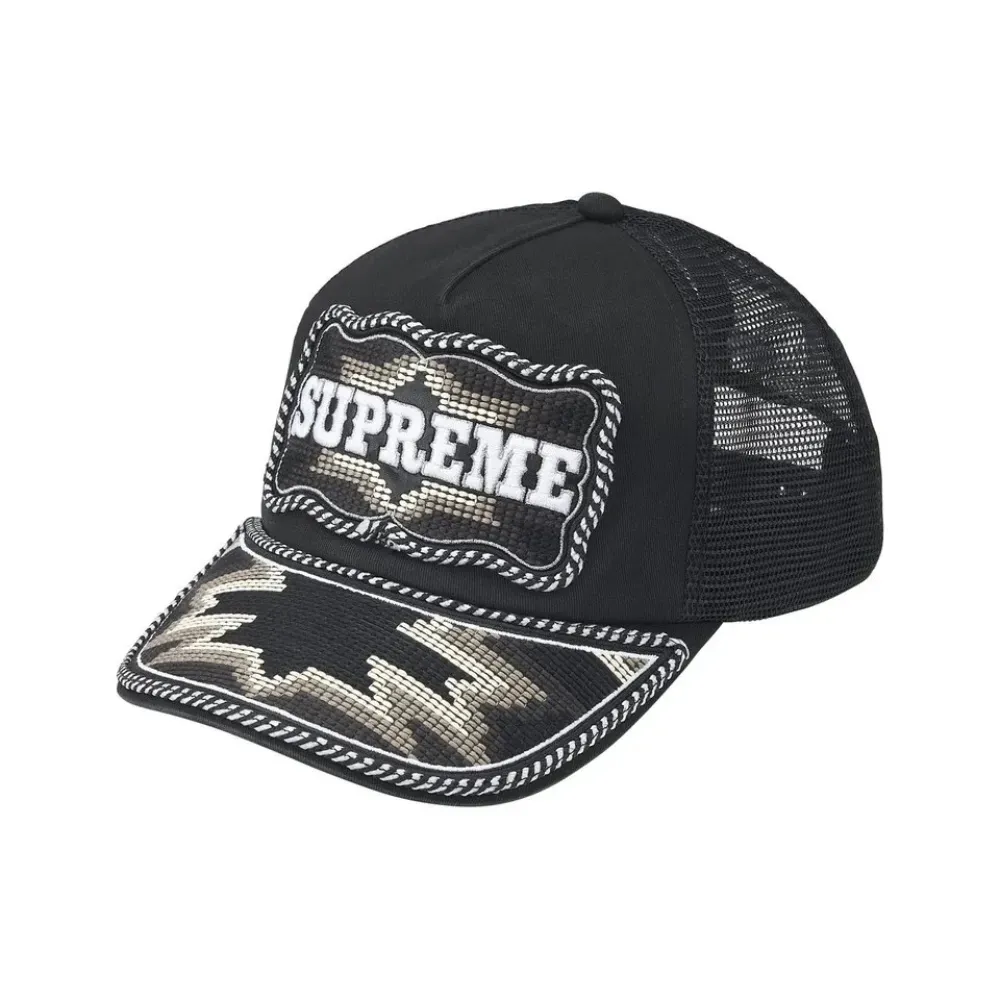 新品Supreme Western Embroidered Mesh Back Boné Supreme Western Embroidered Mesh Back 5-Panel Black SS26-W12