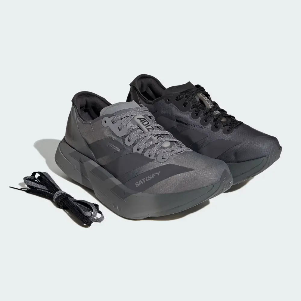 Satisfy x adidas Adizero Adios Pro 4 Core Black Grey Five Grey