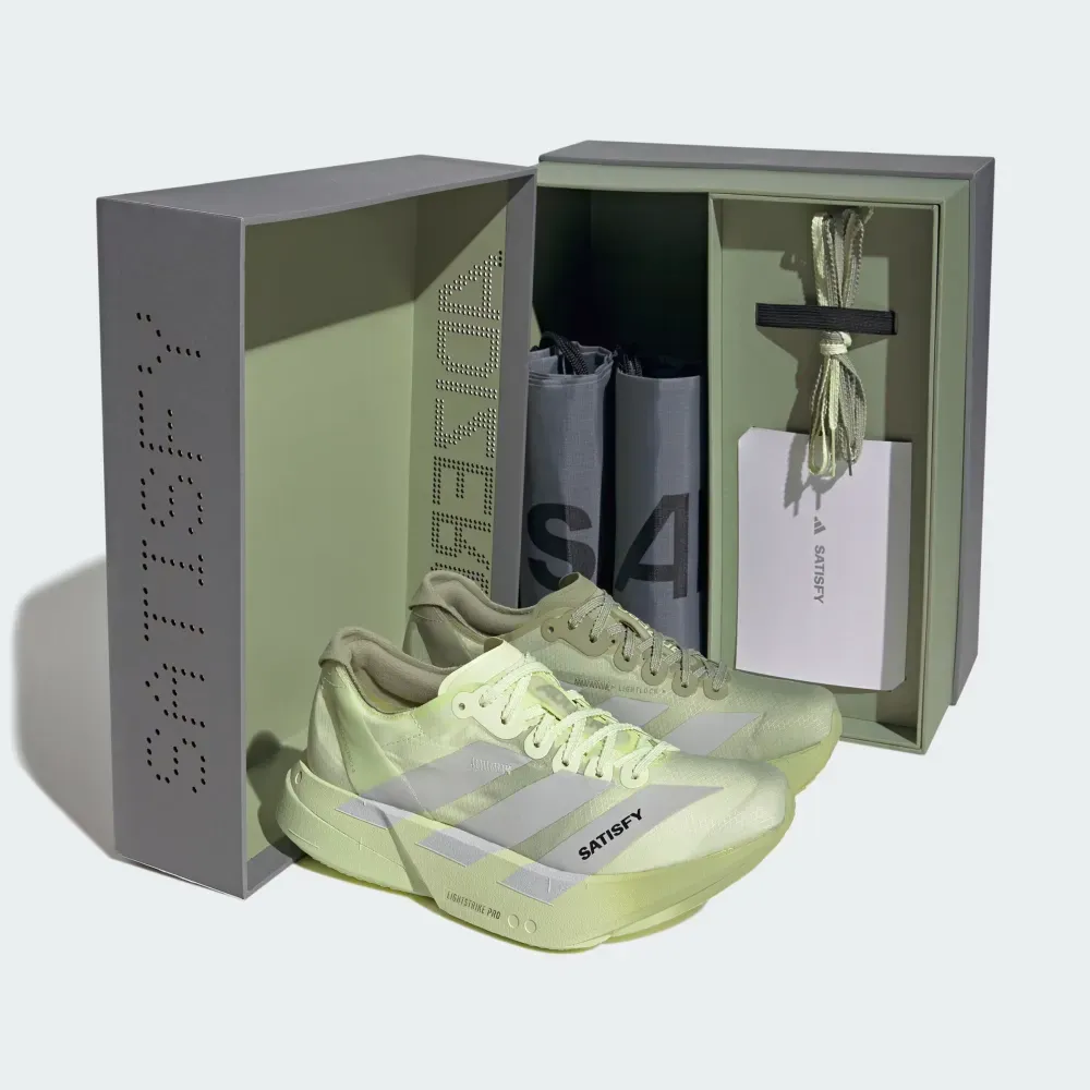 Satisfy x adidas Adizero Adios Pro 4 Tent Green Matte Silver Magic