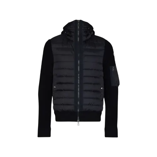 Jaqueta Moncler Cardigan Zíper Com Recorte Matelassê Black - Droper