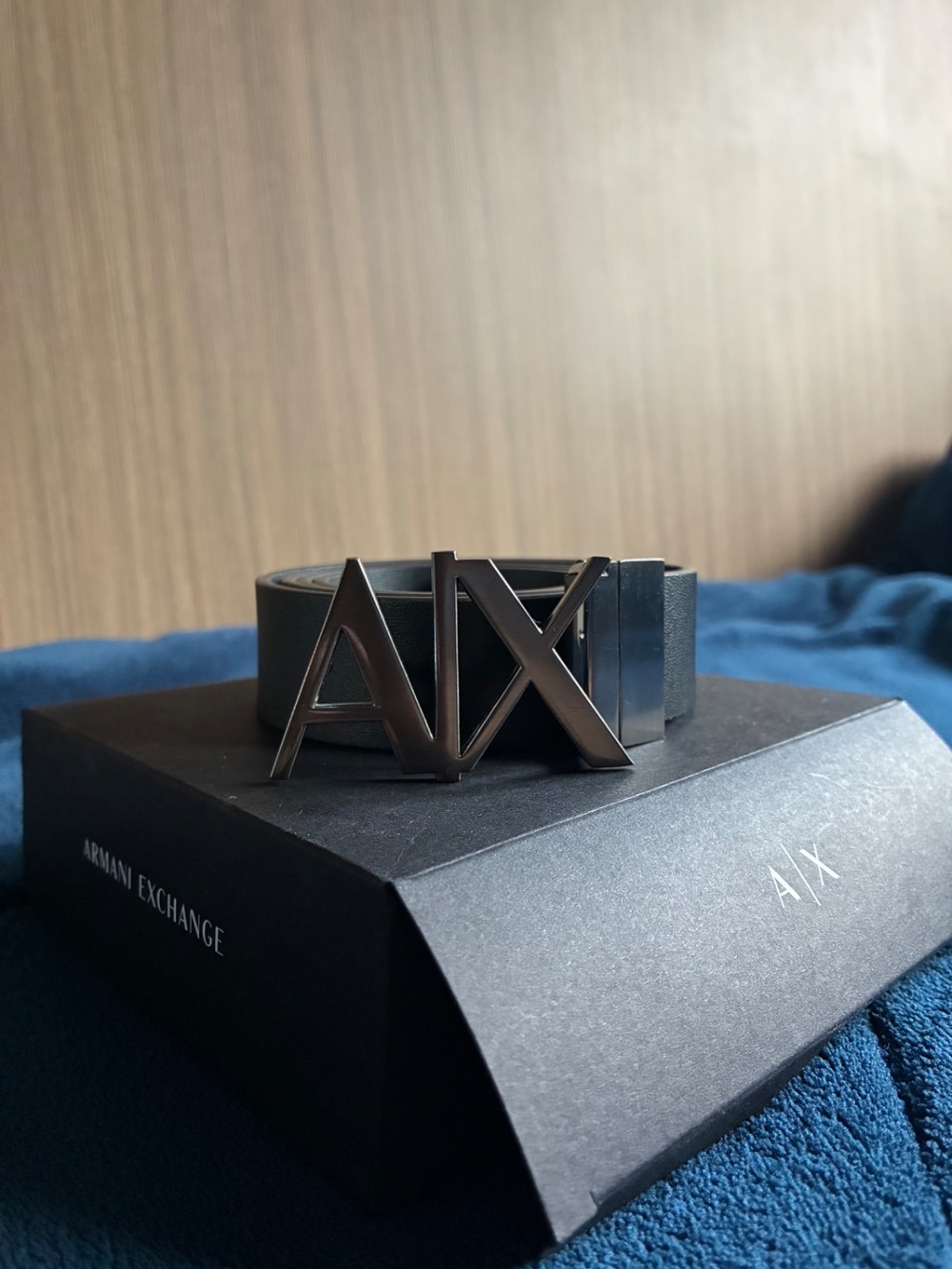 Cinto Dupla Face com Fivela de Logo Armani Exchange