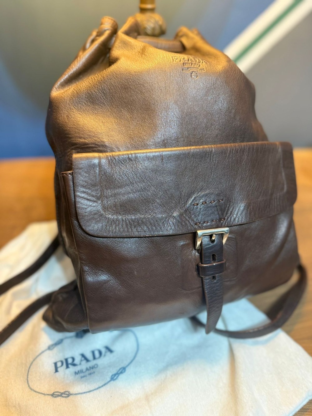Mochila Prada em couro de cordeiro