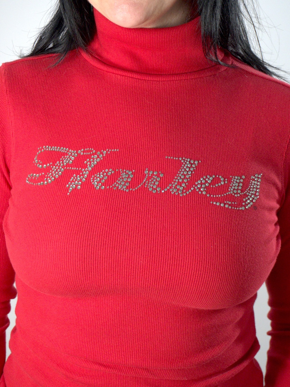 blusa gola alta harley davidson vermelha com aplicações em strass