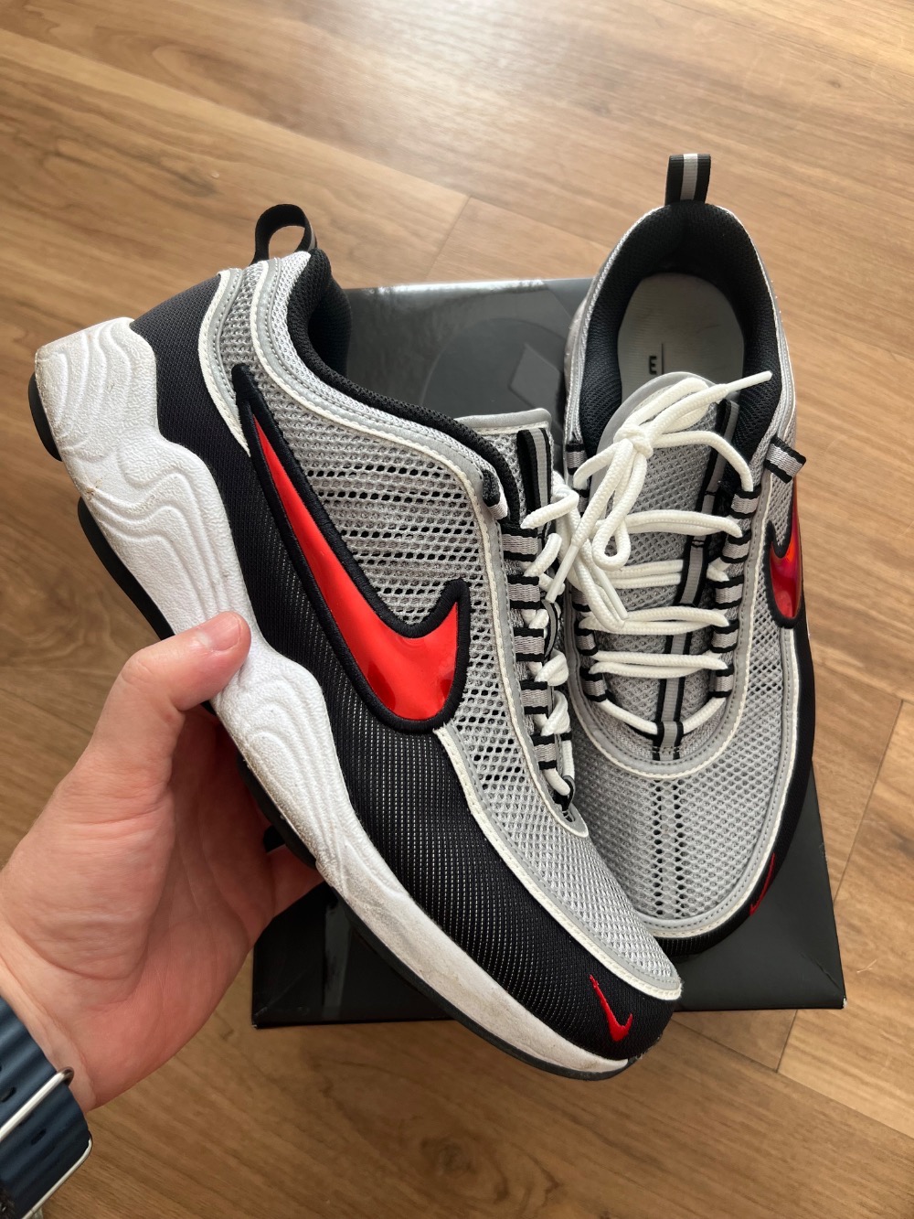 Nike Air Zoom Spiridon OG Metallic Silver and Sport Red