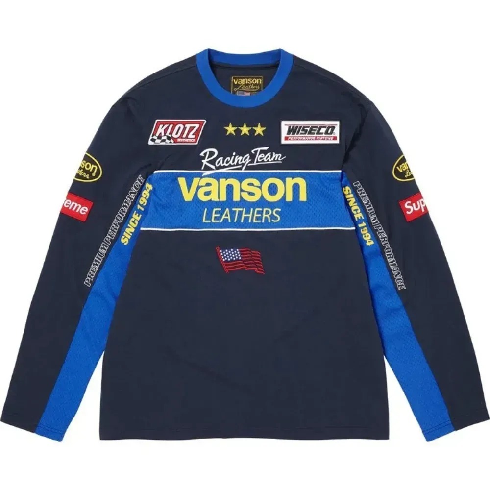 Vanson Leathers x Supreme Camiseta Long Sleeve Navy SS26-W1 — P / M / G / XG, Novo