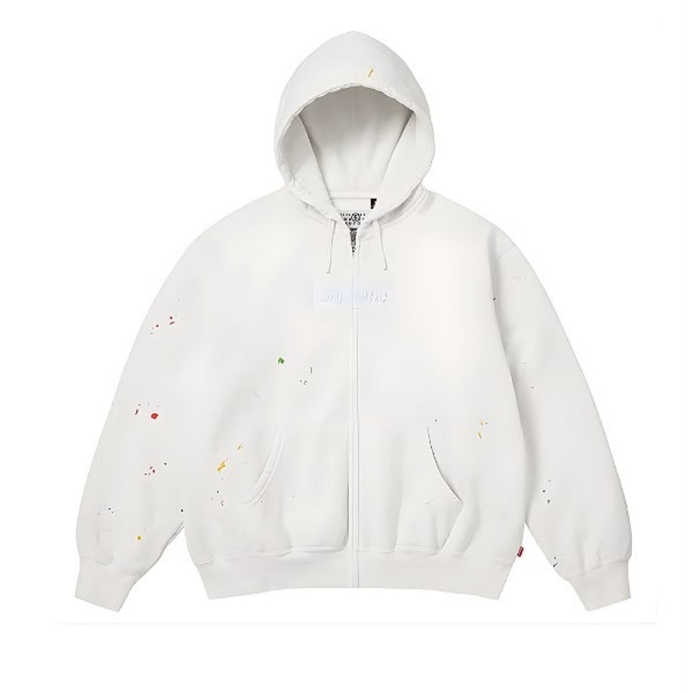 Maison Margiela x Supreme Jaqueta Box Logo Zip Up White SS26-W4 — XG, Novo