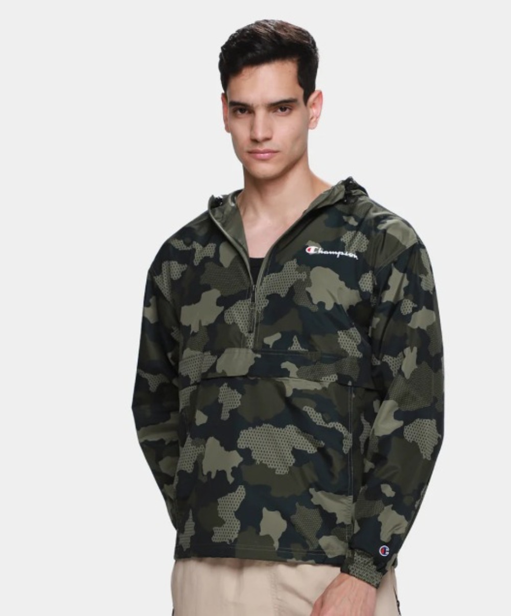 jaqueta corta-vento champion stadium packble camuflada - verde