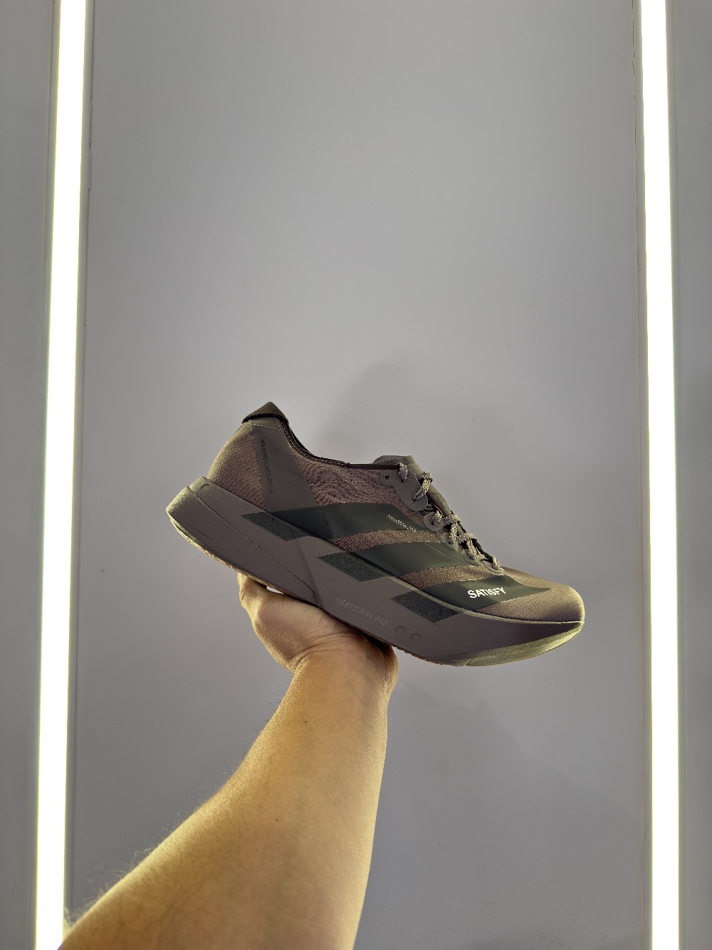 Satisfy x adidas Adizero Adios Pro 4 Brown Aurora Coffee Met.