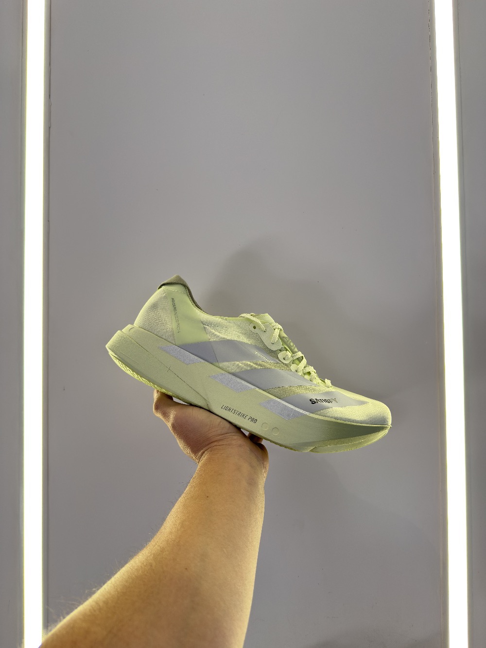 Satisfy x adidas Adizero Adios Pro 4 Tent Green Matte Silver Magic Lime