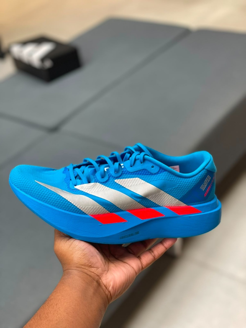 adidas Adizero EVO SL Solar Blue Silver Metallic Lucid Red — 34 / 35 / 36 / 37 / 38 / 39 / 40 / 41 / 42 / 43 / 44 / 45, Novo