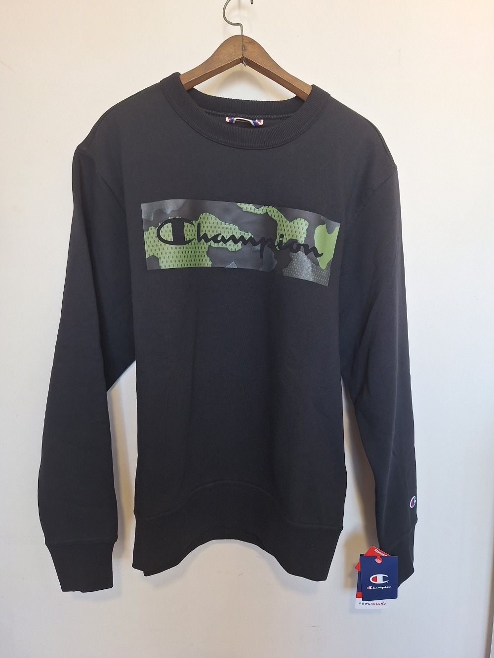 moletom champion crewneck camo script p