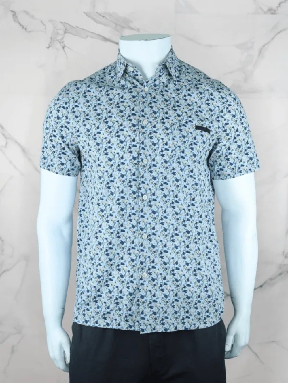 Camisa Prada Manga Curta Floral Print Azul