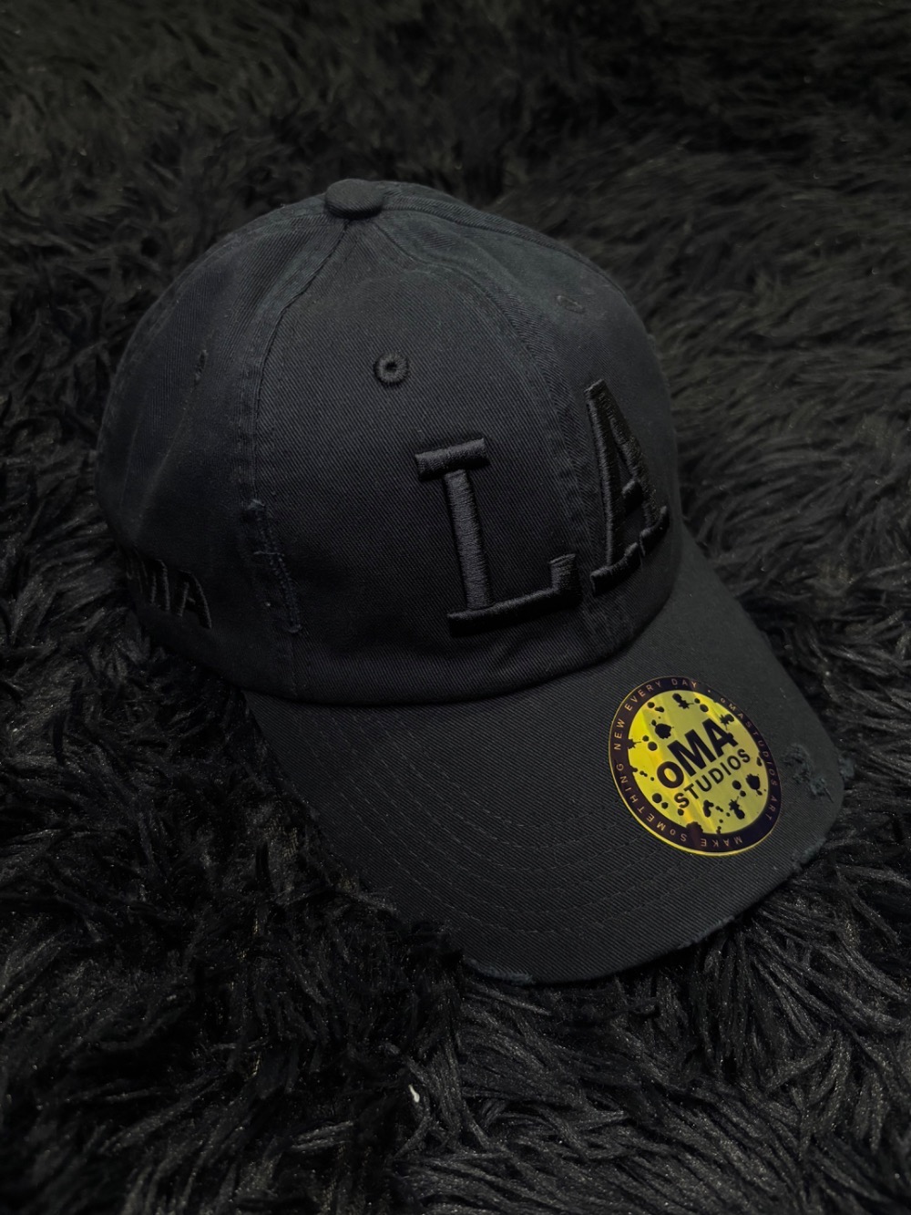 Boné oMA Studios LA Distressed Triple Black — Único, Novo