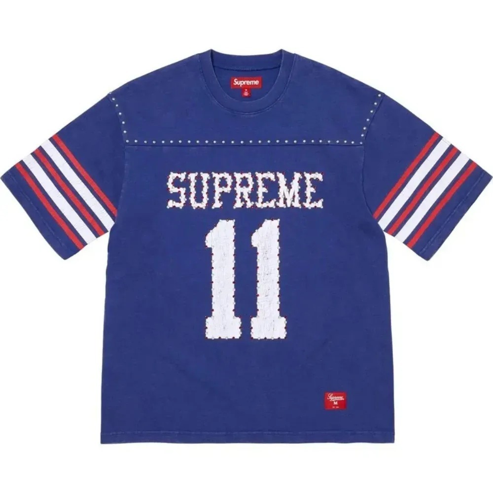 Camiseta Supreme Studded S/S Football Top Blue SS26-W1 — M / G / XG, Novo