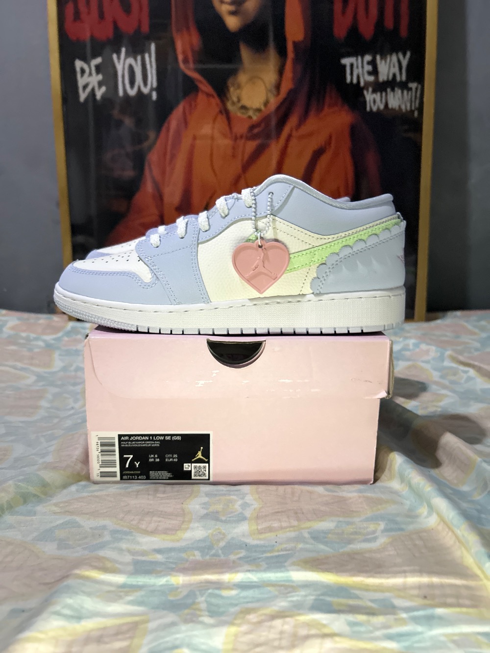 Air Jordan 1 Low SE Half Blue Sail White Vapor Green — 38, Novo