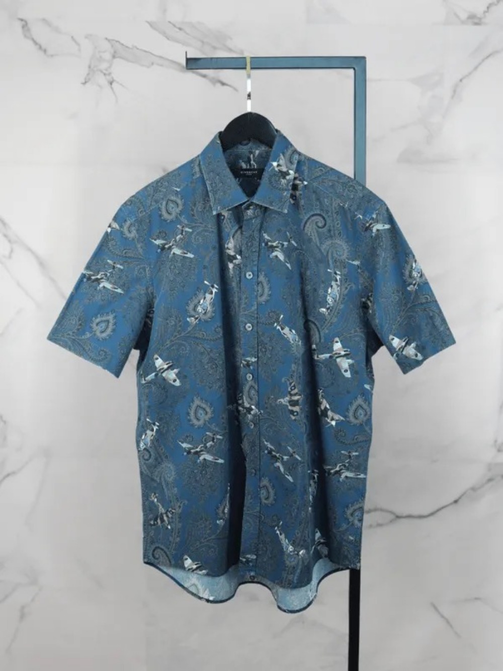 Camisa Givenchy Manga Curta Plane Print Azul