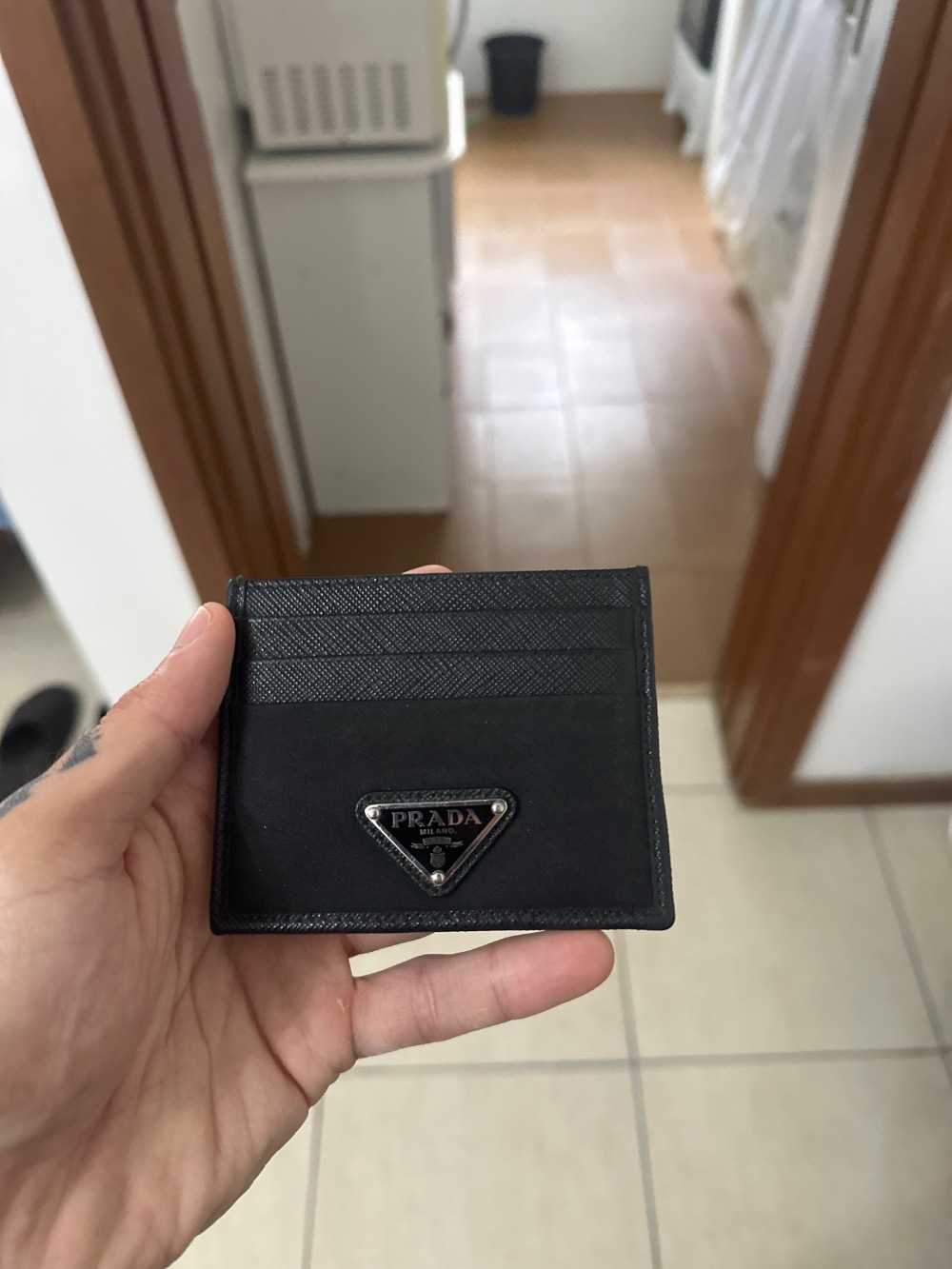 Porta-cartão Prada Couro Saffiano Black — Único, Usado