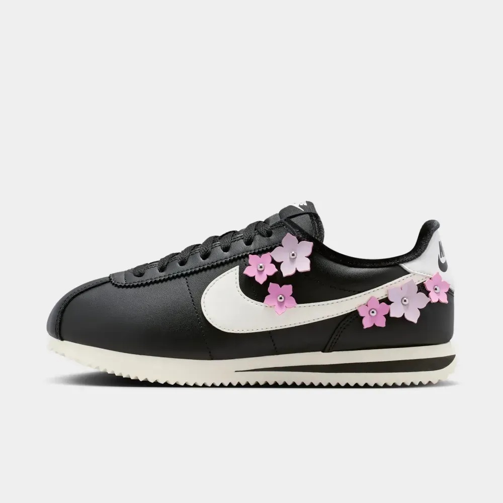 Nike Cortez Leather Florette Black Pink Rise Faded Lilac Sail