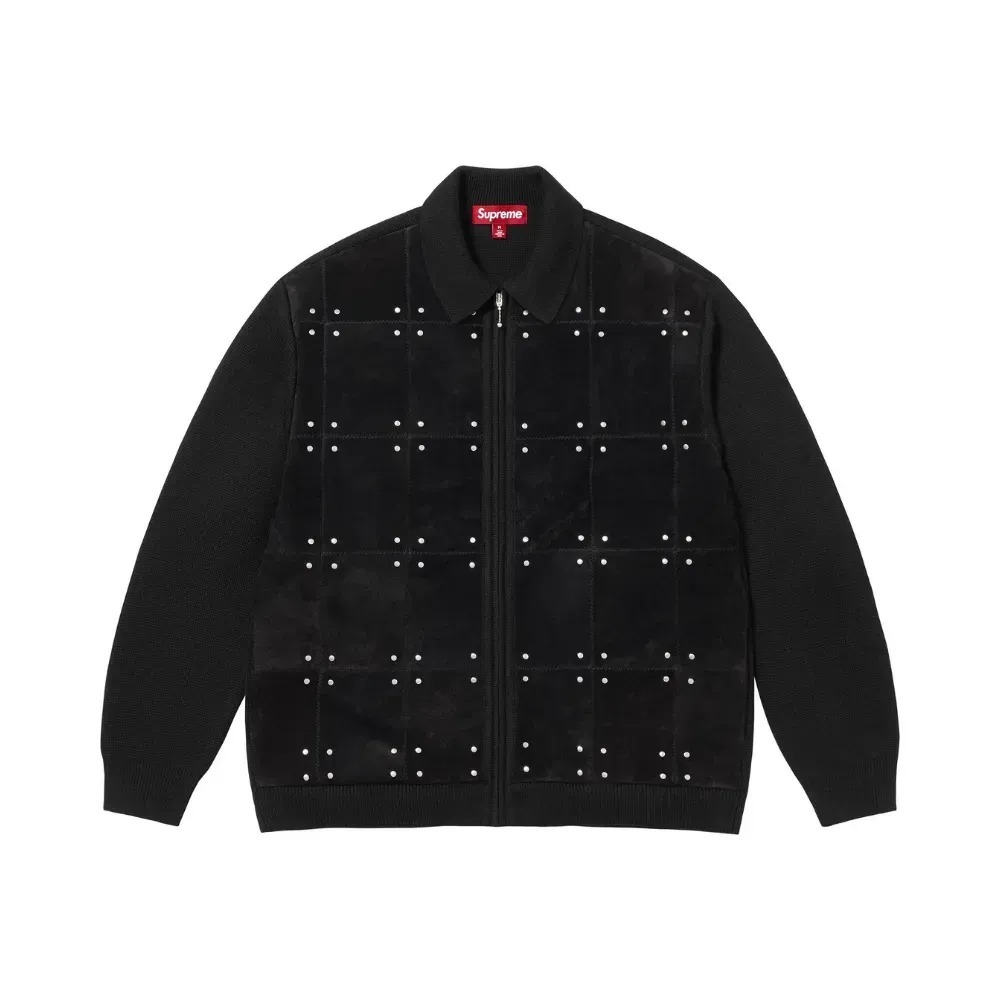 Jaqueta Supreme Studded Suede Zip Up Cardigan Black FW25-W15 — P / G / XG, Novo