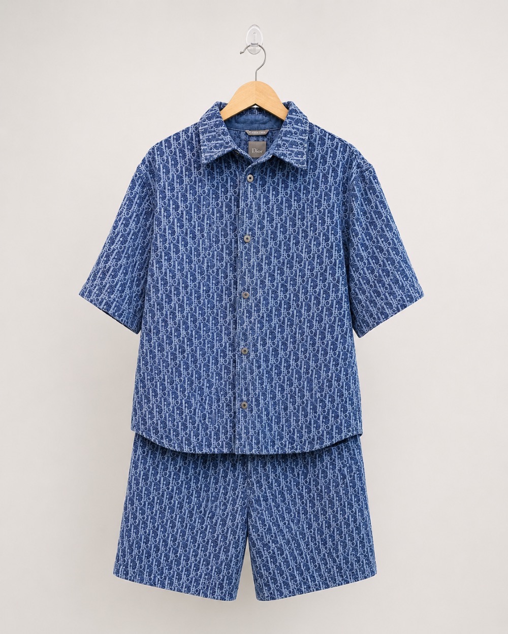 Dior Conjunto Camisa e Bermuda Oblique Twill Azul